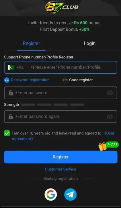 87.Club Login